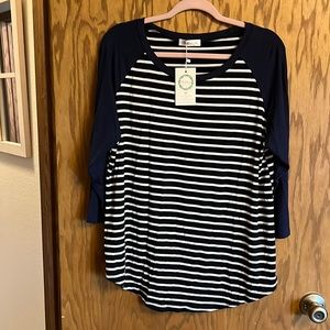 INFITTY Women's 3/4 Sleeve Raglan Striped T Shirt Baseball Tunic Tops Blouse